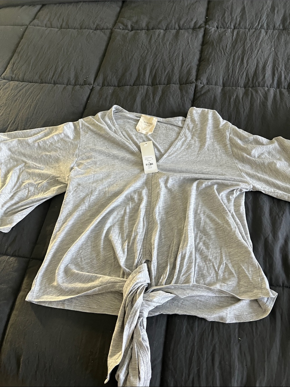 Light Gray V-Neck Tie-Front Blouse - Women
